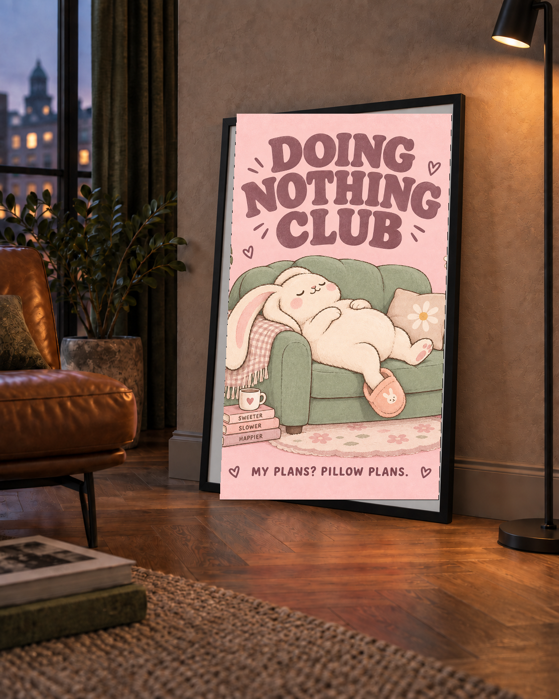 Tembel Tavşan Posteri – Doing Nothing Club, Pastel Çizim