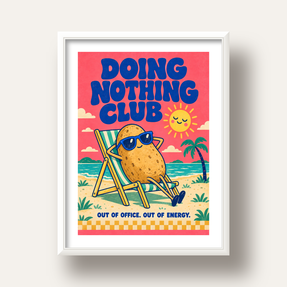 Tembel Patates Tatil Kulübü Renkli Poster – Eğlenceli Duvar Dekoru — beyaz derin çerçeveli paspartulu