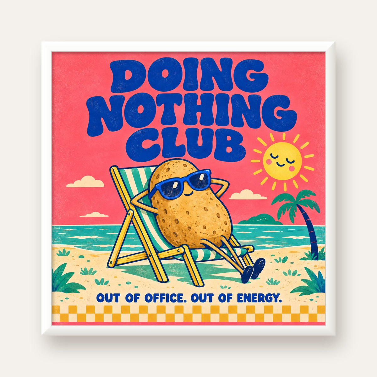 Tembel Patates Tatil Kulübü Renkli Poster – Eğlenceli Duvar Dekoru — beyaz çerçeveli kare poster