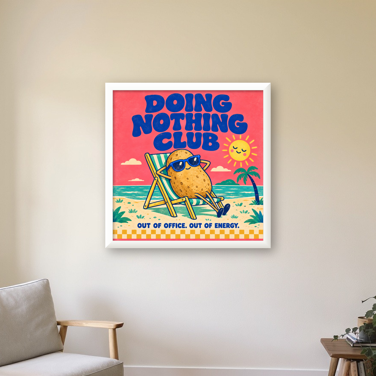 Tembel Patates Tatil Kulübü Renkli Poster – Eğlenceli Duvar Dekoru — beyaz çerçeveli kare poster
