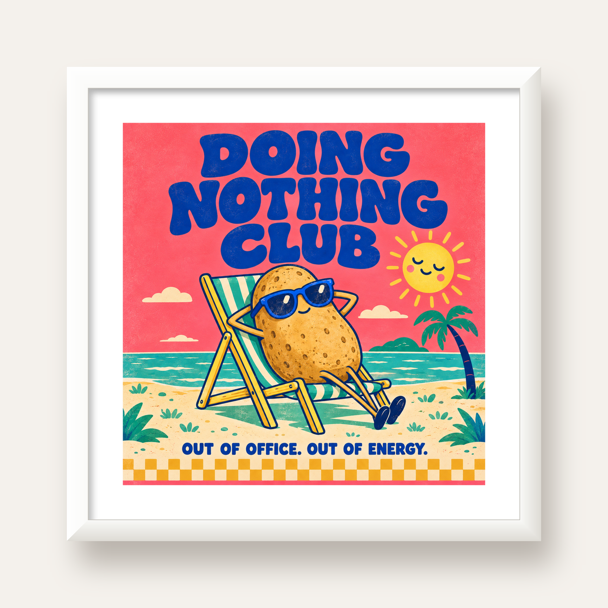 Tembel Patates Tatil Kulübü Renkli Poster – Eğlenceli Duvar Dekoru — beyaz çerçeveli kare poster