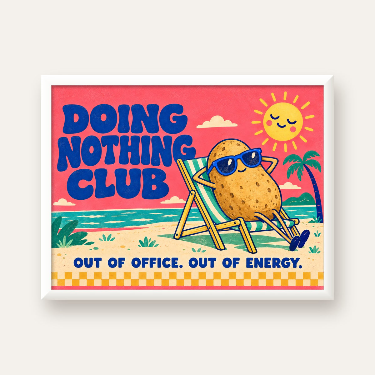 Tembel Patates Tatil Kulübü Renkli Poster – Eğlenceli Duvar Dekoru — beyaz çerçeveli yatay poster