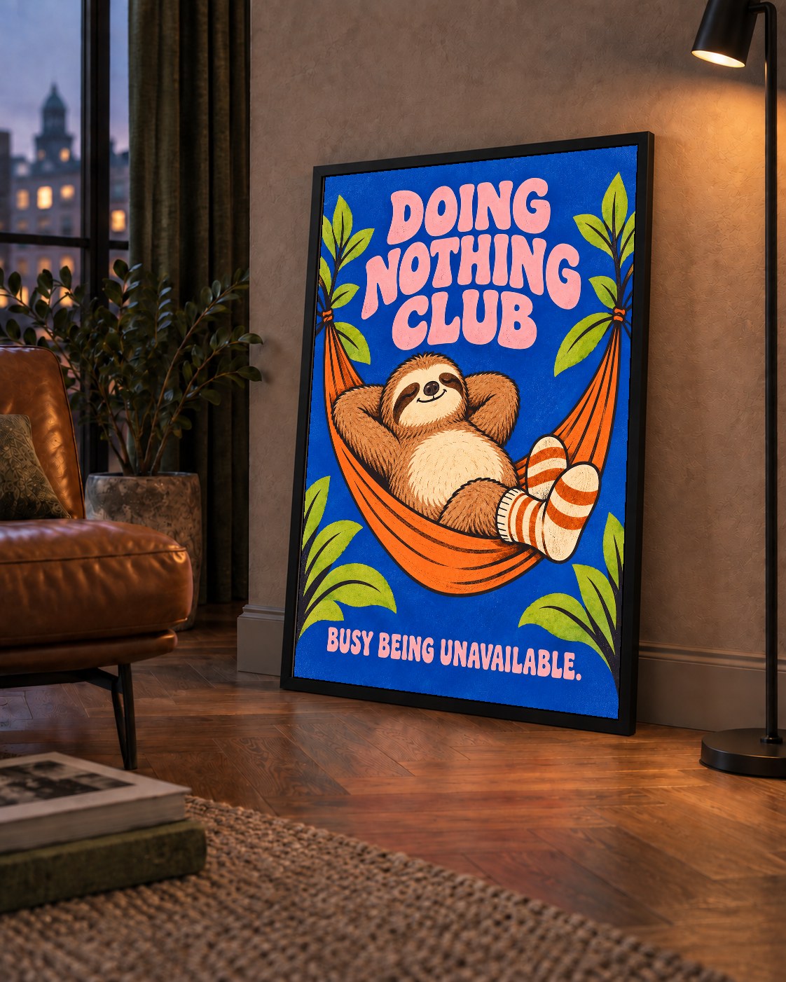 Tembel Hayvan ve Hamak Poster – Doing Nothing Club Dekor