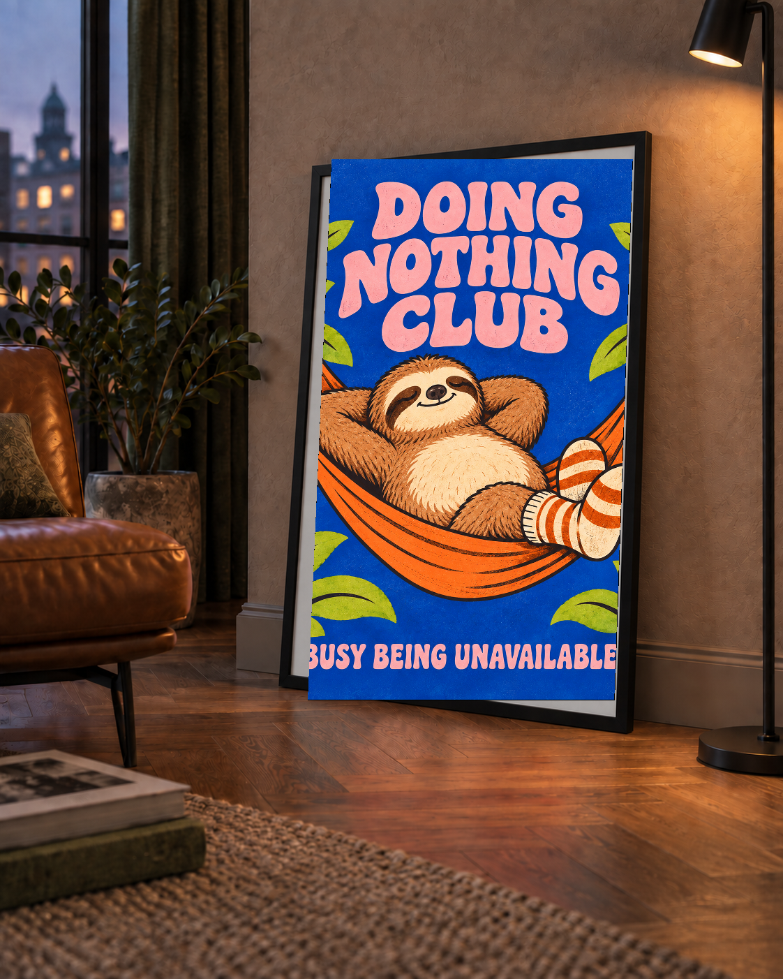 Tembel Hayvan ve Hamak Poster – Doing Nothing Club Dekor