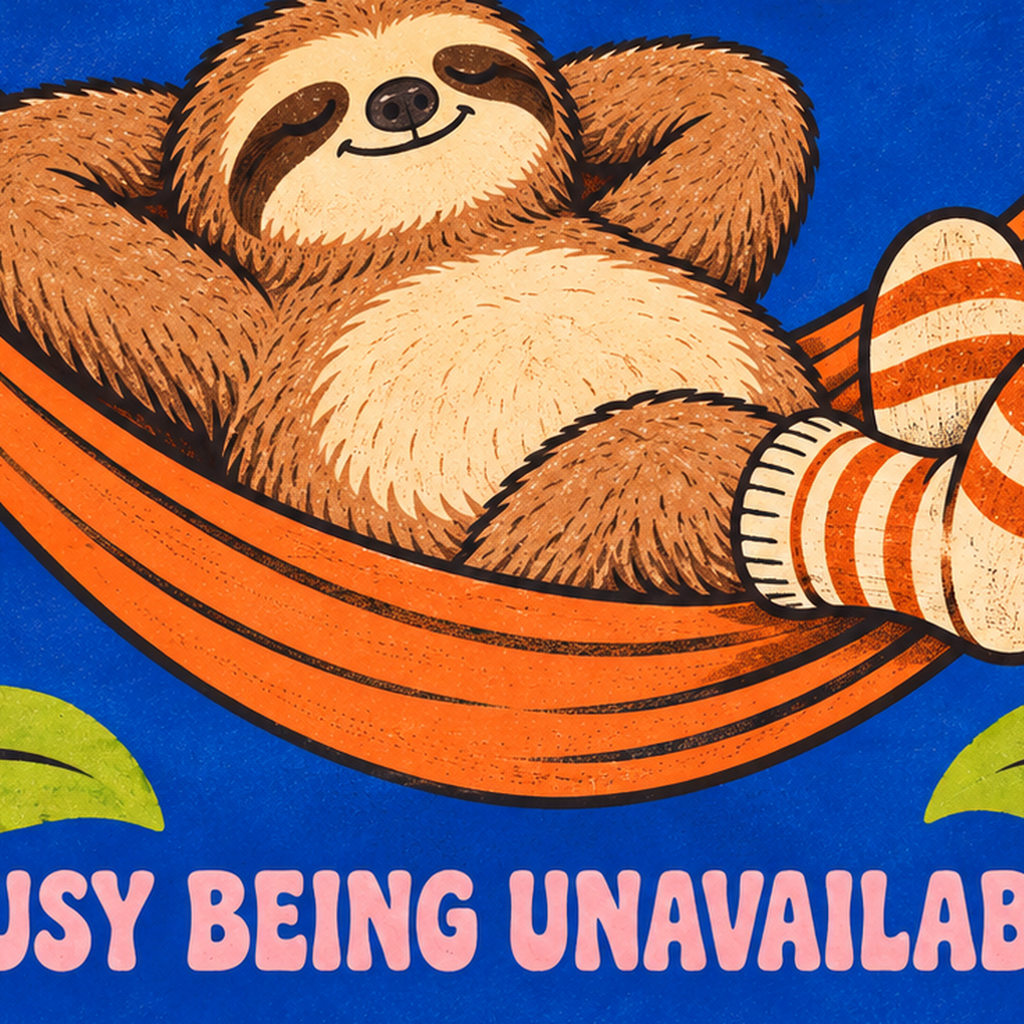 Tembel Hayvan ve Hamak Poster – Doing Nothing Club Dekor — baskının yakın çekimi, kâğıt dokusu ve renk detayı