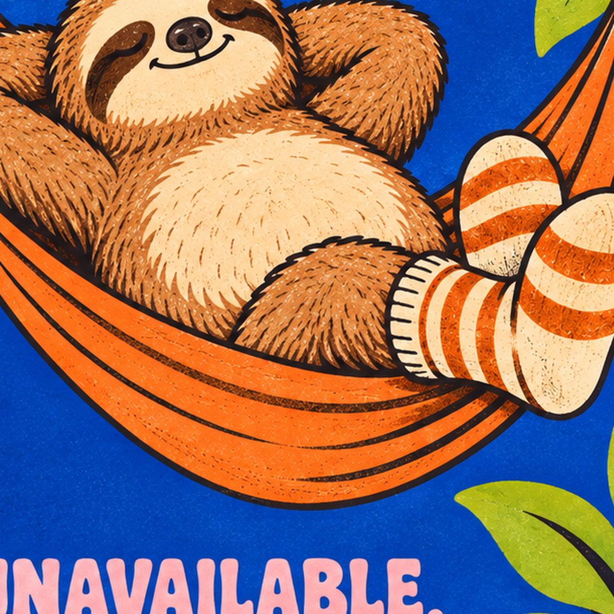 Tembel Hayvan ve Hamak Poster – Doing Nothing Club Dekor — baskının yakın çekimi, kâğıt dokusu ve renk detayı