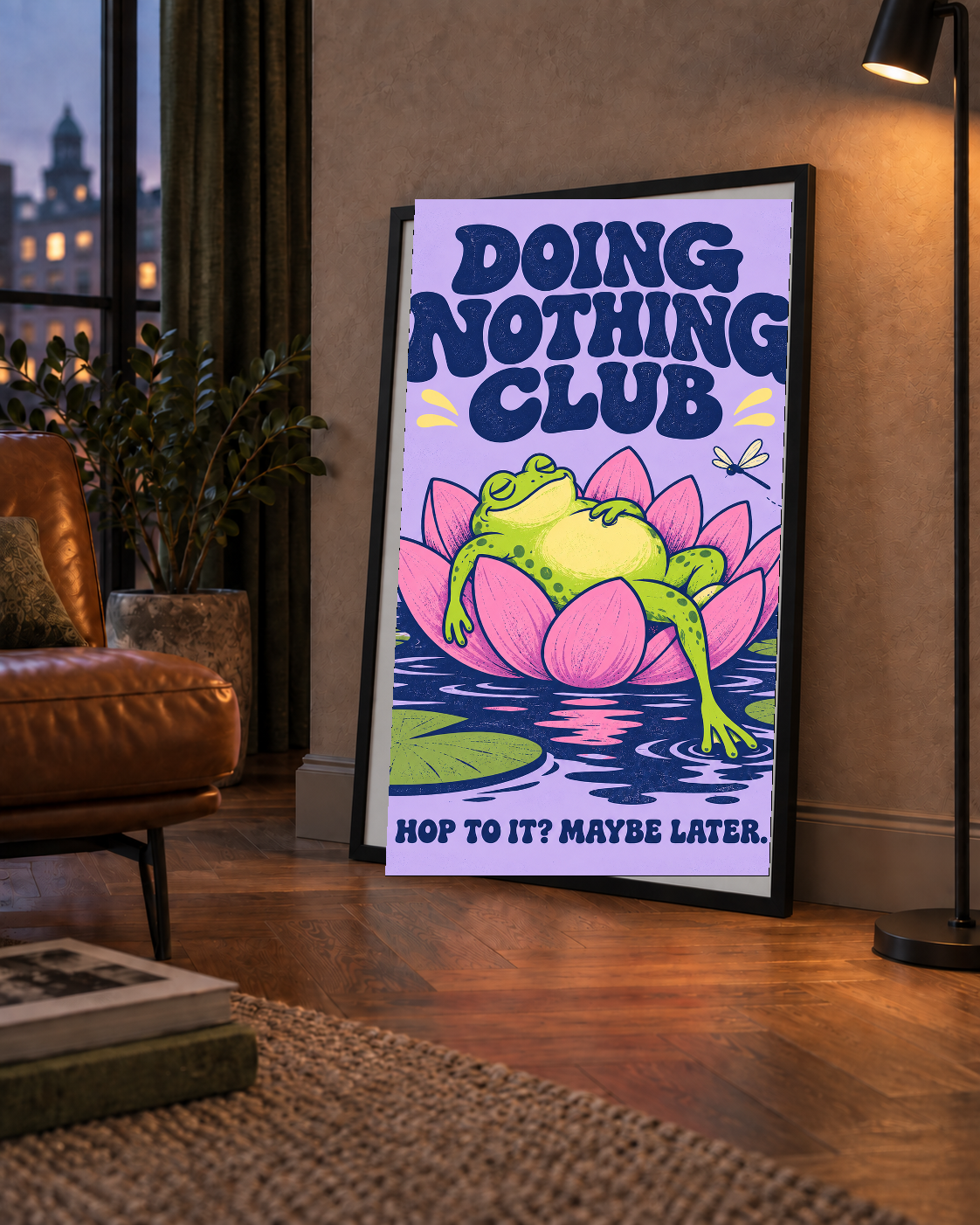 Doing Nothing Club Kurbağa Dekoratif Poster - Renkli İllüstrasyon
