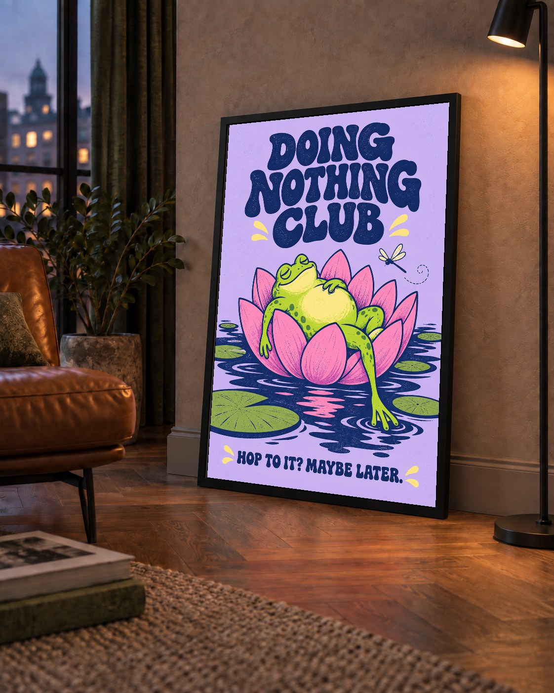Doing Nothing Club Kurbağa Dekoratif Poster - Renkli İllüstrasyon