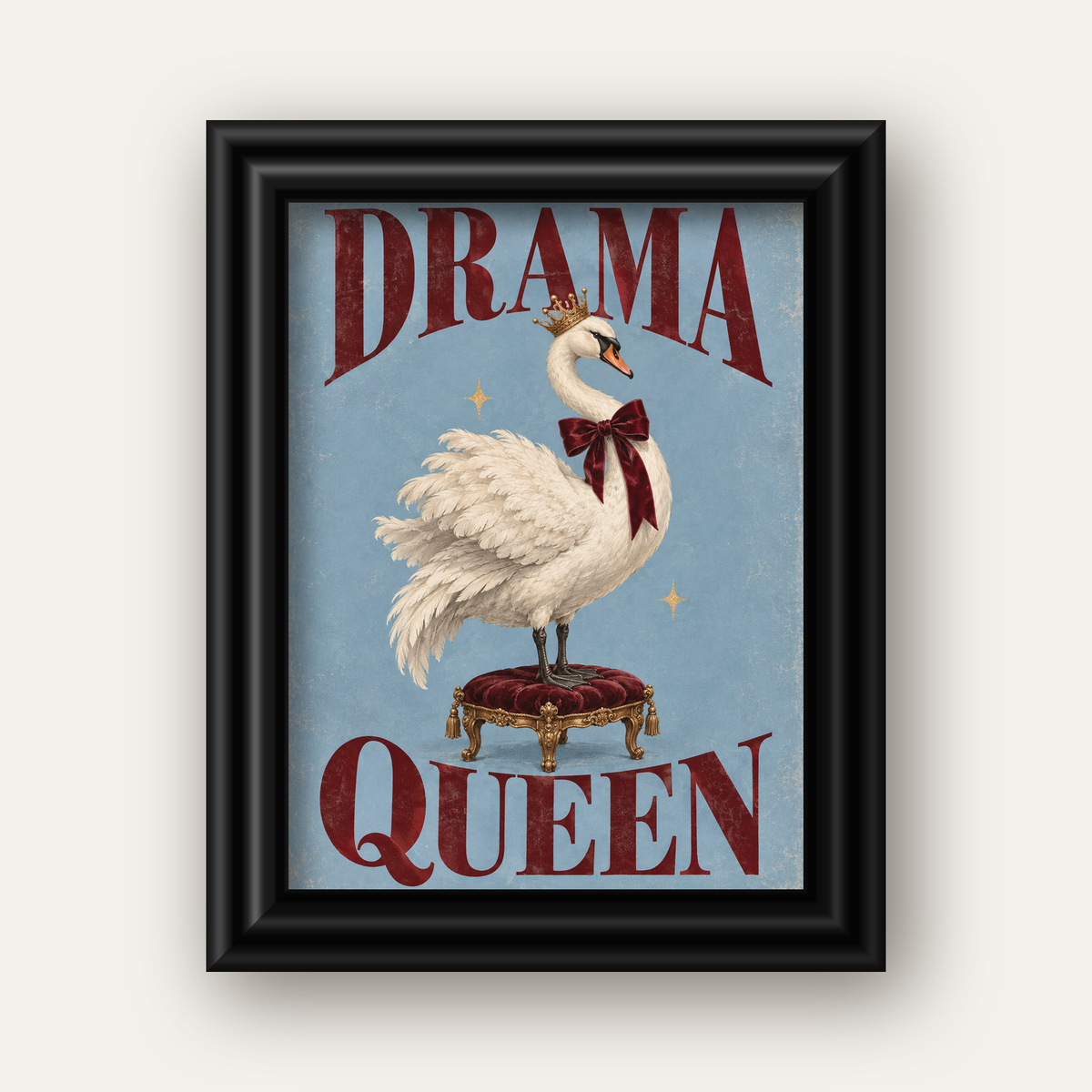 Drama Queen Kuğu Poster – Nostaljik ve Zarif Duvar Dekoru — siyah galeri çerçeveli