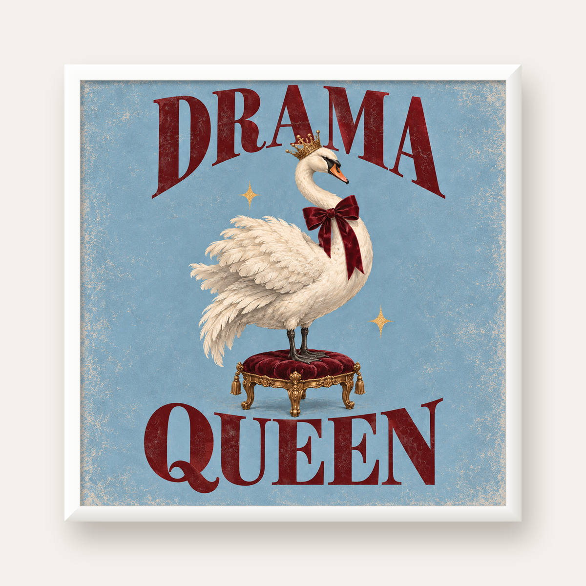 Drama Queen Kuğu Poster – Nostaljik ve Zarif Duvar Dekoru — beyaz çerçeveli kare poster
