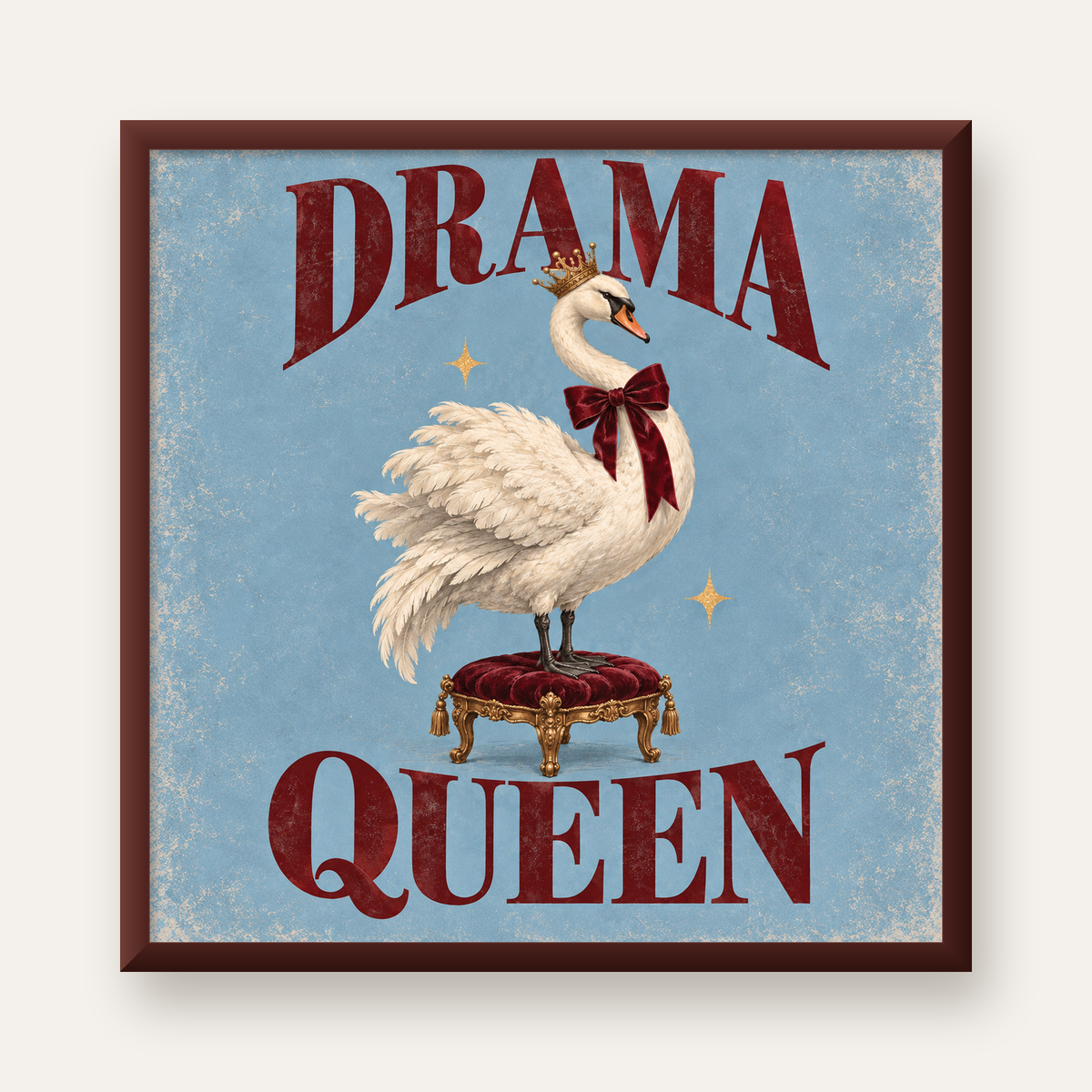 Drama Queen Kuğu Poster – Nostaljik ve Zarif Duvar Dekoru — ceviz çerçeveli