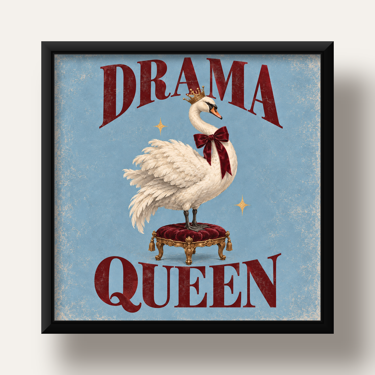 Drama Queen Kuğu Poster – Nostaljik ve Zarif Duvar Dekoru — siyah derin çerçeveli
