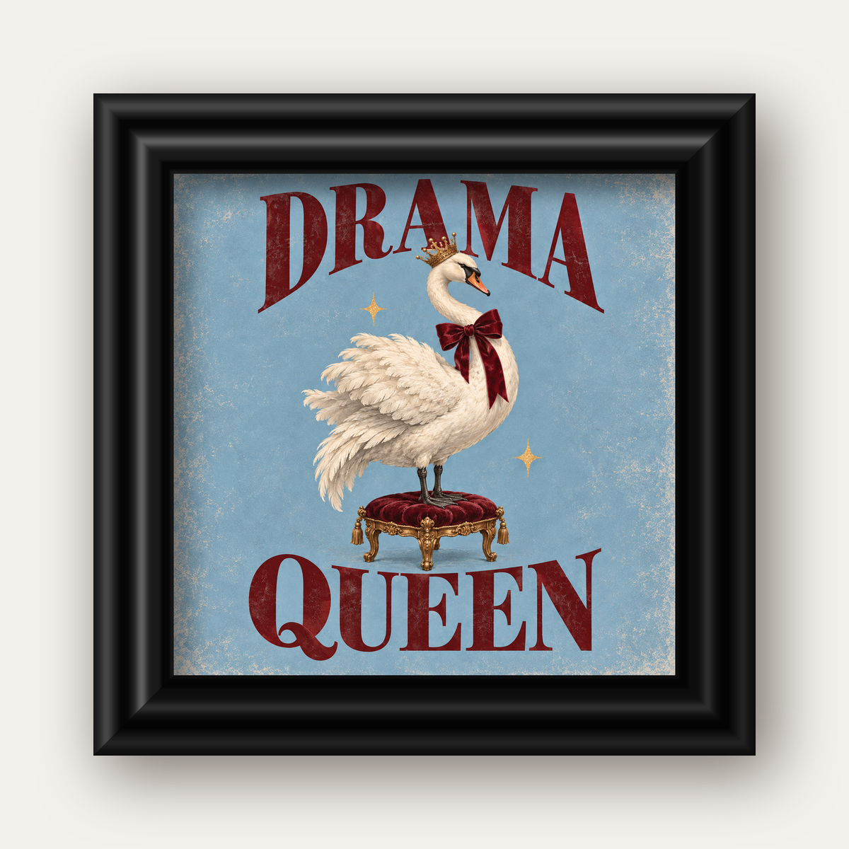 Drama Queen Kuğu Poster – Nostaljik ve Zarif Duvar Dekoru — siyah galeri çerçeveli