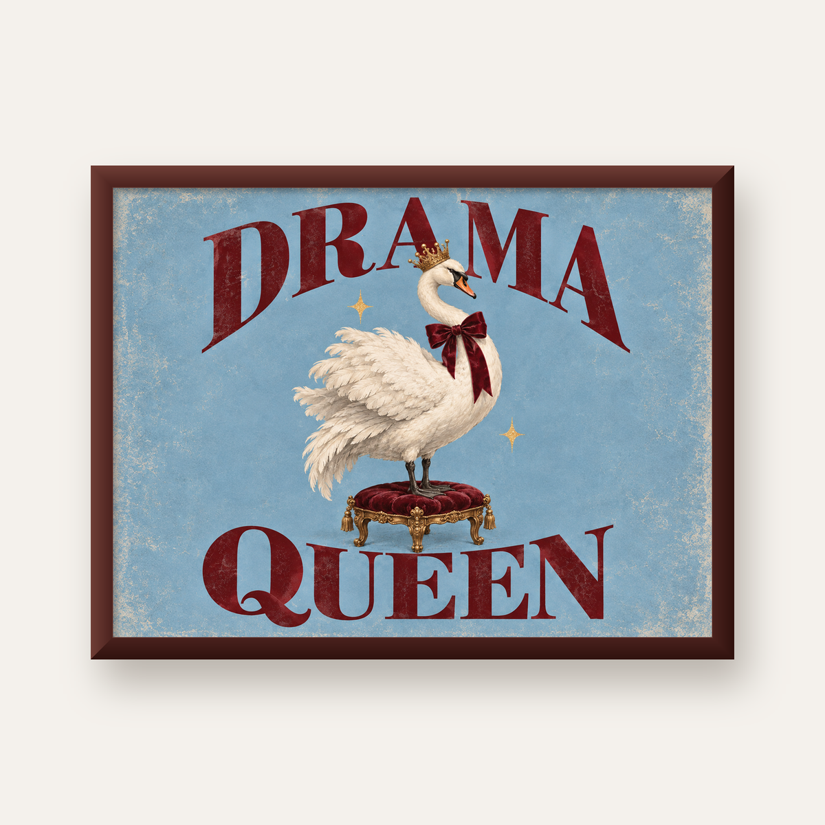Drama Queen Kuğu Poster – Nostaljik ve Zarif Duvar Dekoru — ceviz çerçeveli
