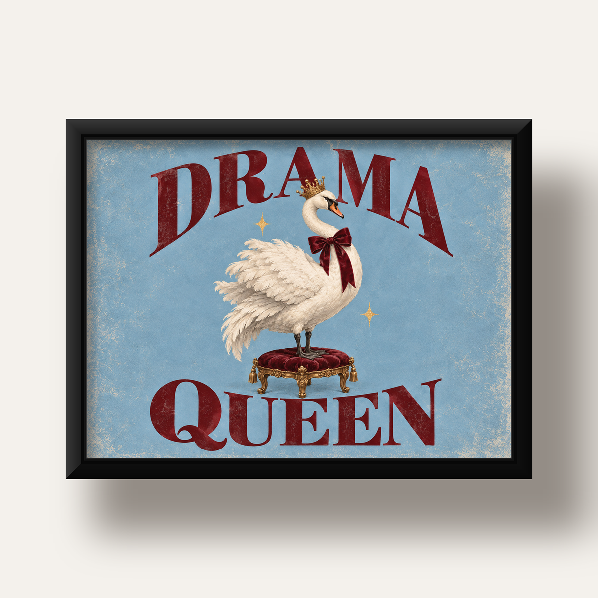 Drama Queen Kuğu Poster – Nostaljik ve Zarif Duvar Dekoru — siyah derin çerçeveli