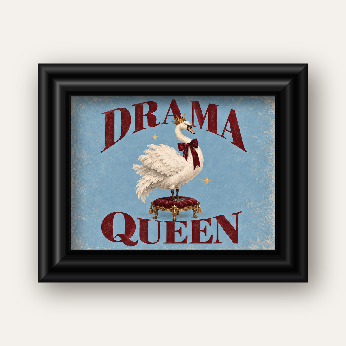 Drama Queen Kuğu Poster – Nostaljik ve Zarif Duvar Dekoru — siyah galeri çerçeveli