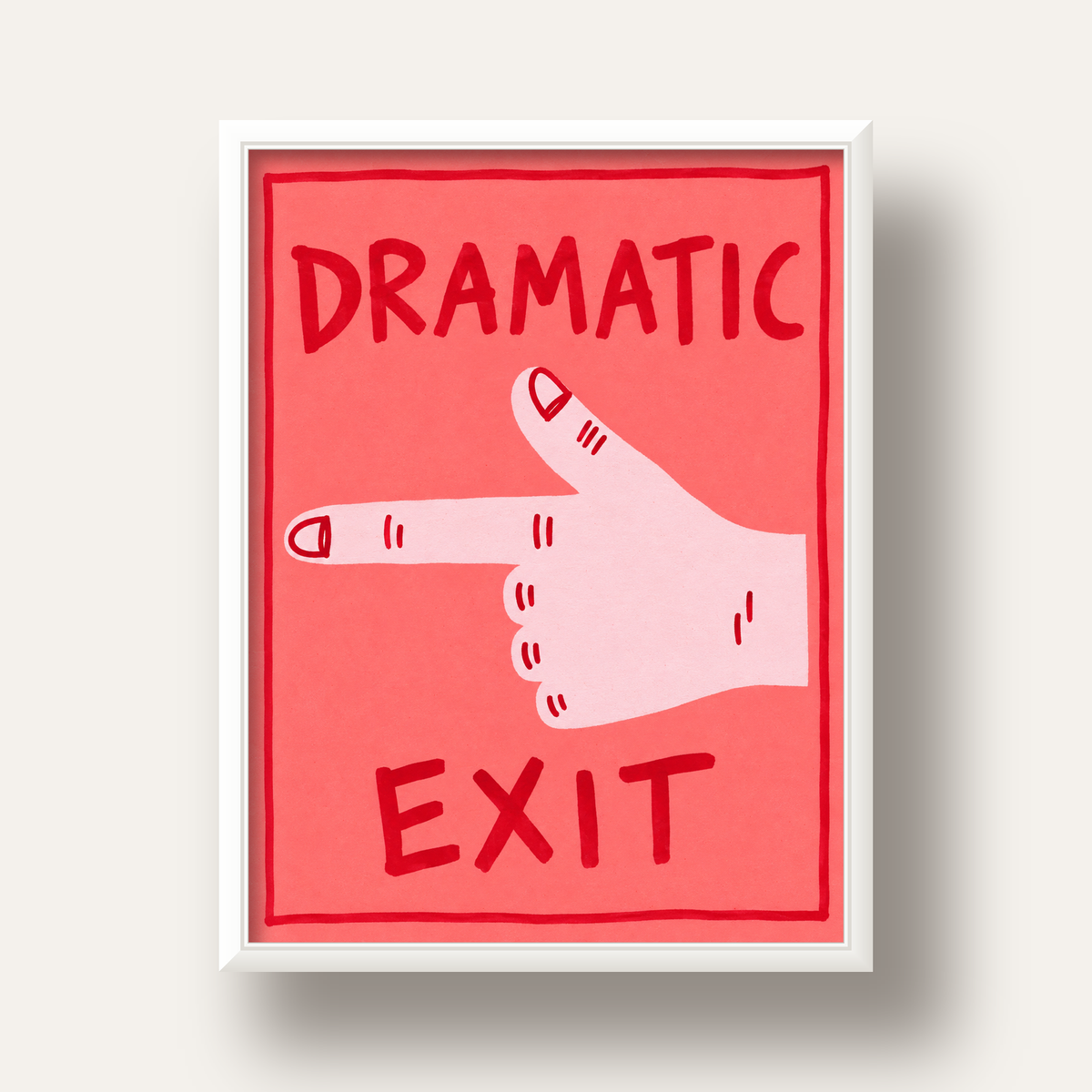 Mizahi 'Dramatic Exit' El Çizimi Poster – Modern Duvar Dekoru — beyaz derin çerçeveli
