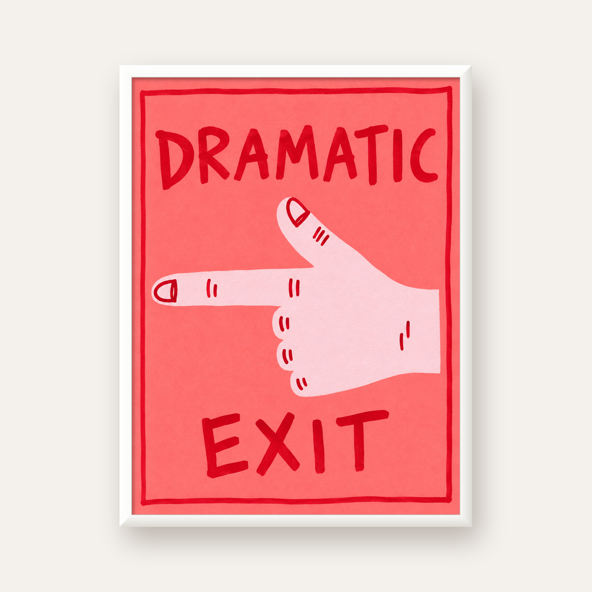Mizahi 'Dramatic Exit' El Çizimi Poster – Modern Duvar Dekoru — beyaz çerçeveli dikey poster