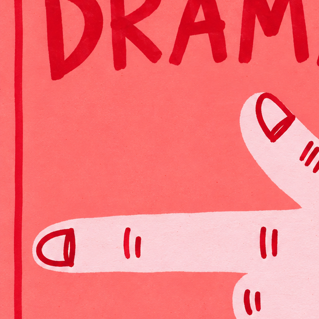 Mizahi 'Dramatic Exit' El Çizimi Poster – Modern Duvar Dekoru — baskının yakın çekimi, kâğıt dokusu ve renk detayı