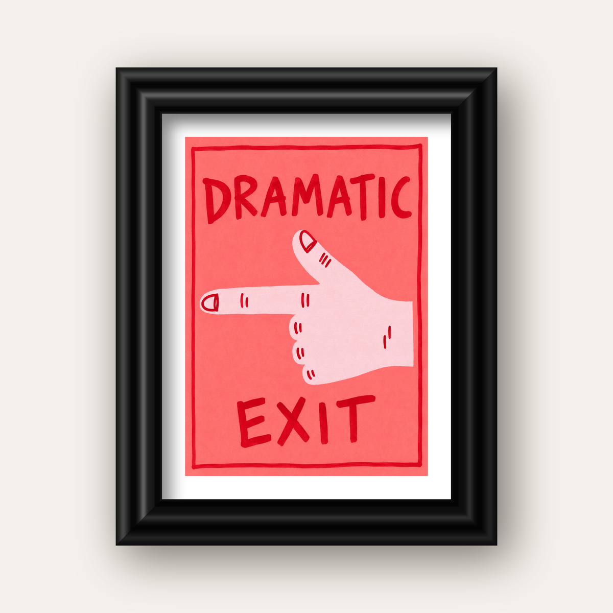 Mizahi 'Dramatic Exit' El Çizimi Poster – Modern Duvar Dekoru — siyah galeri çerçeveli paspartulu