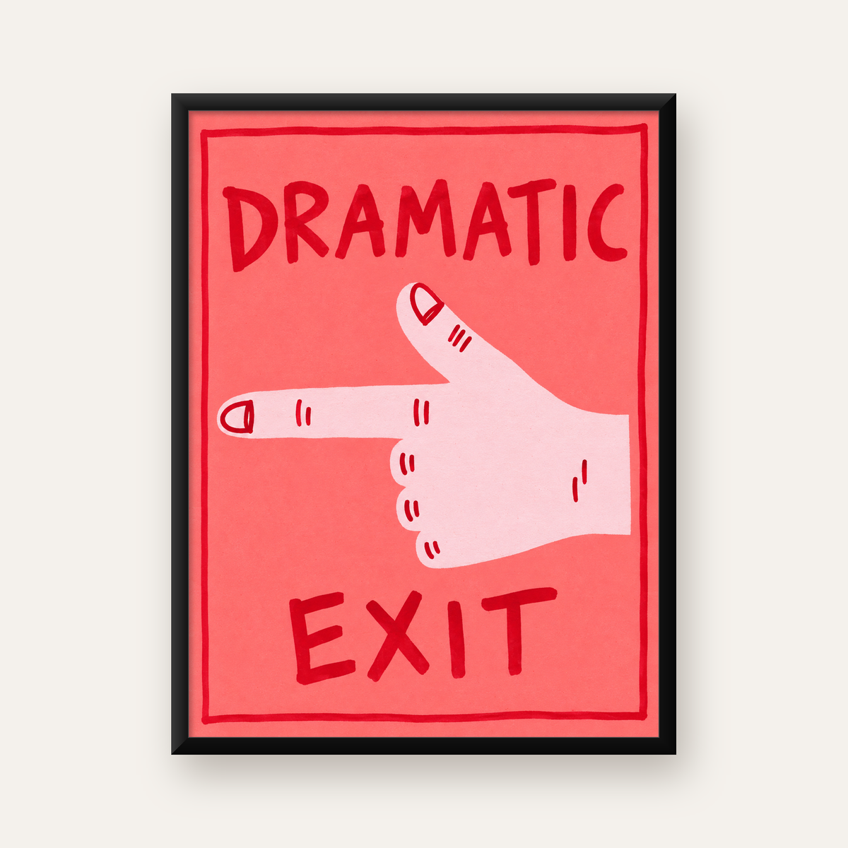 Mizahi 'Dramatic Exit' El Çizimi Poster – Modern Duvar Dekoru — Dikey baskı, düz siyah çerçeveli duvar posteri