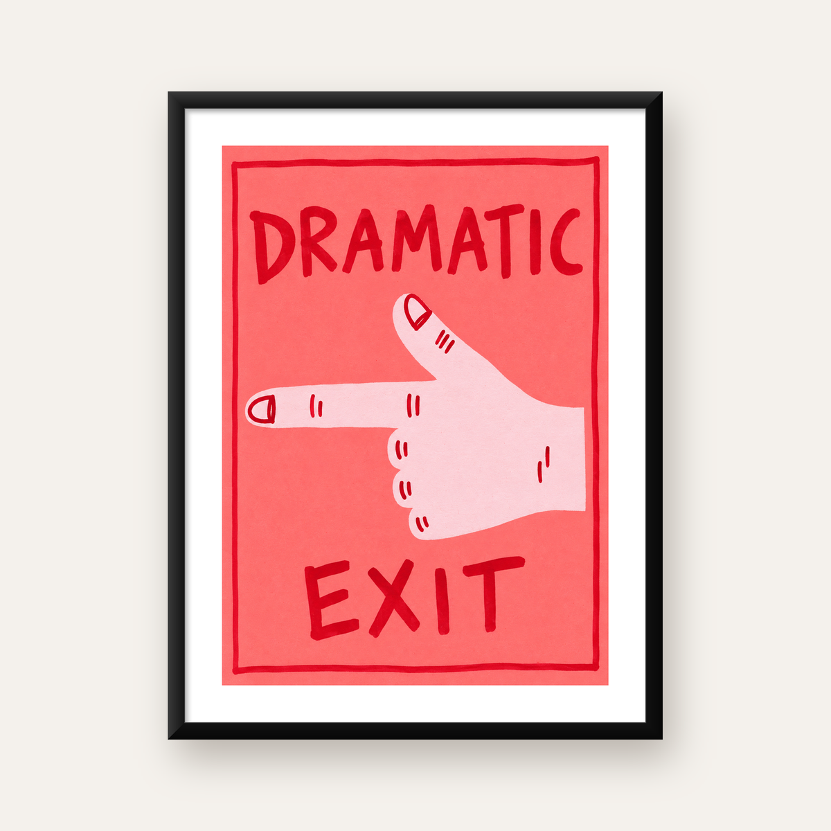 Mizahi 'Dramatic Exit' El Çizimi Poster – Modern Duvar Dekoru — Dikey baskı, beyaz paspartulu