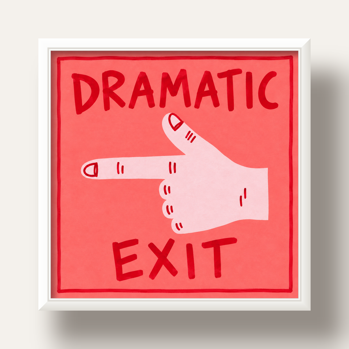 Mizahi 'Dramatic Exit' El Çizimi Poster – Modern Duvar Dekoru — beyaz derin çerçeveli