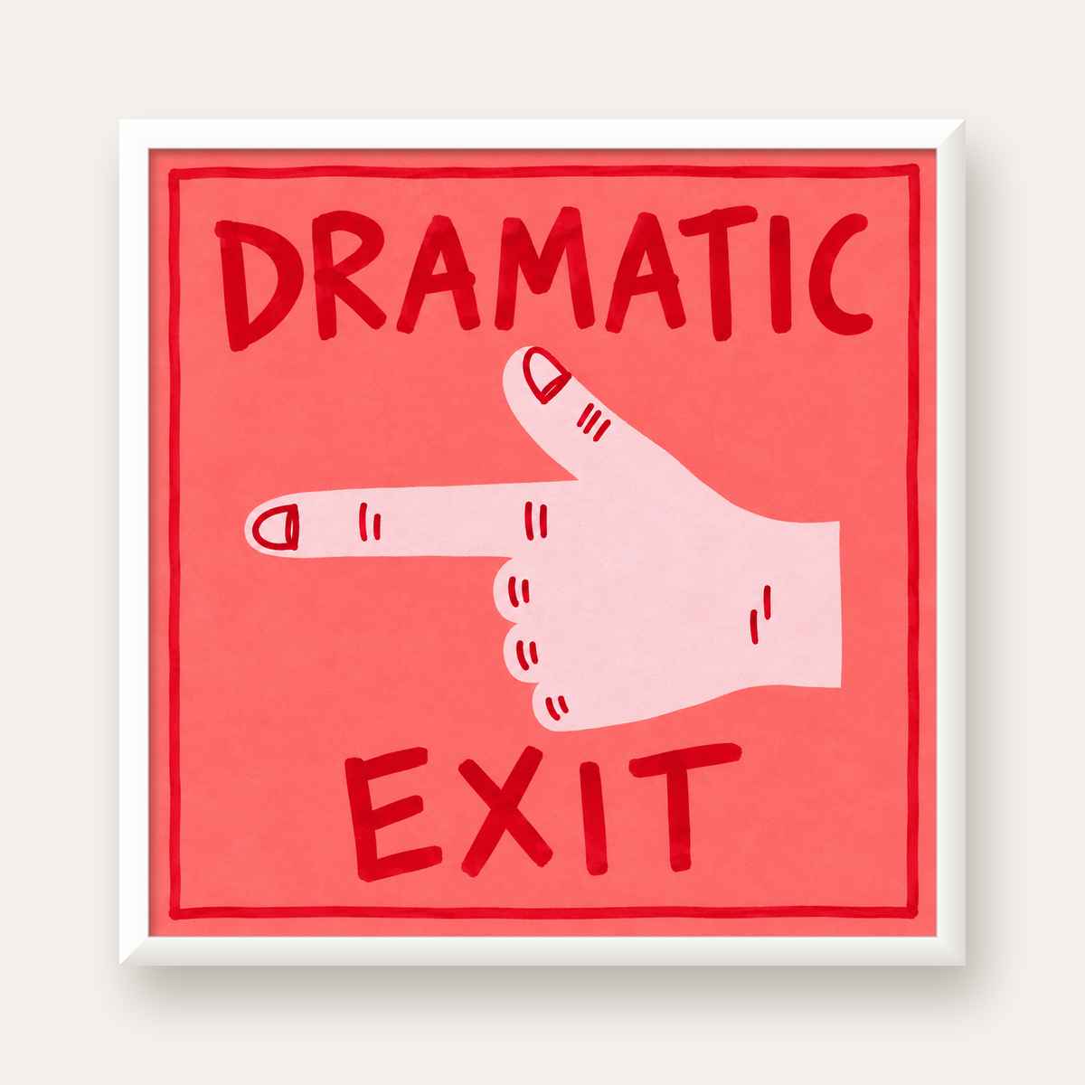 Mizahi 'Dramatic Exit' El Çizimi Poster – Modern Duvar Dekoru — beyaz çerçeveli kare poster
