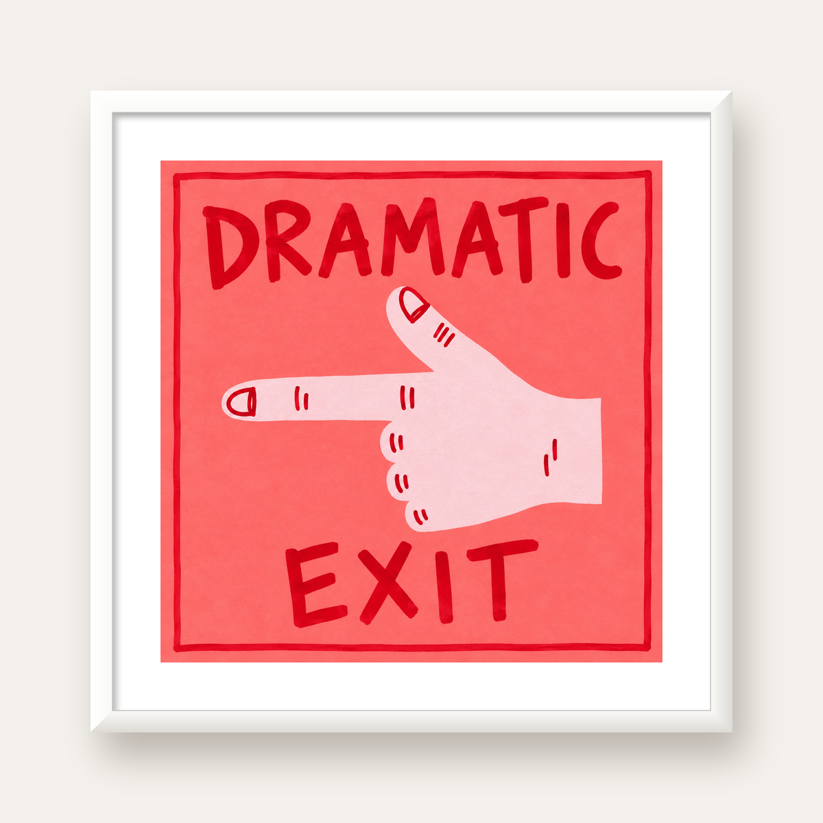 Mizahi 'Dramatic Exit' El Çizimi Poster – Modern Duvar Dekoru — beyaz çerçeveli kare poster