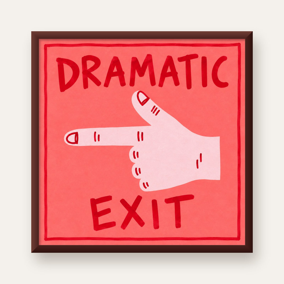 Mizahi 'Dramatic Exit' El Çizimi Poster – Modern Duvar Dekoru — ceviz çerçeveli