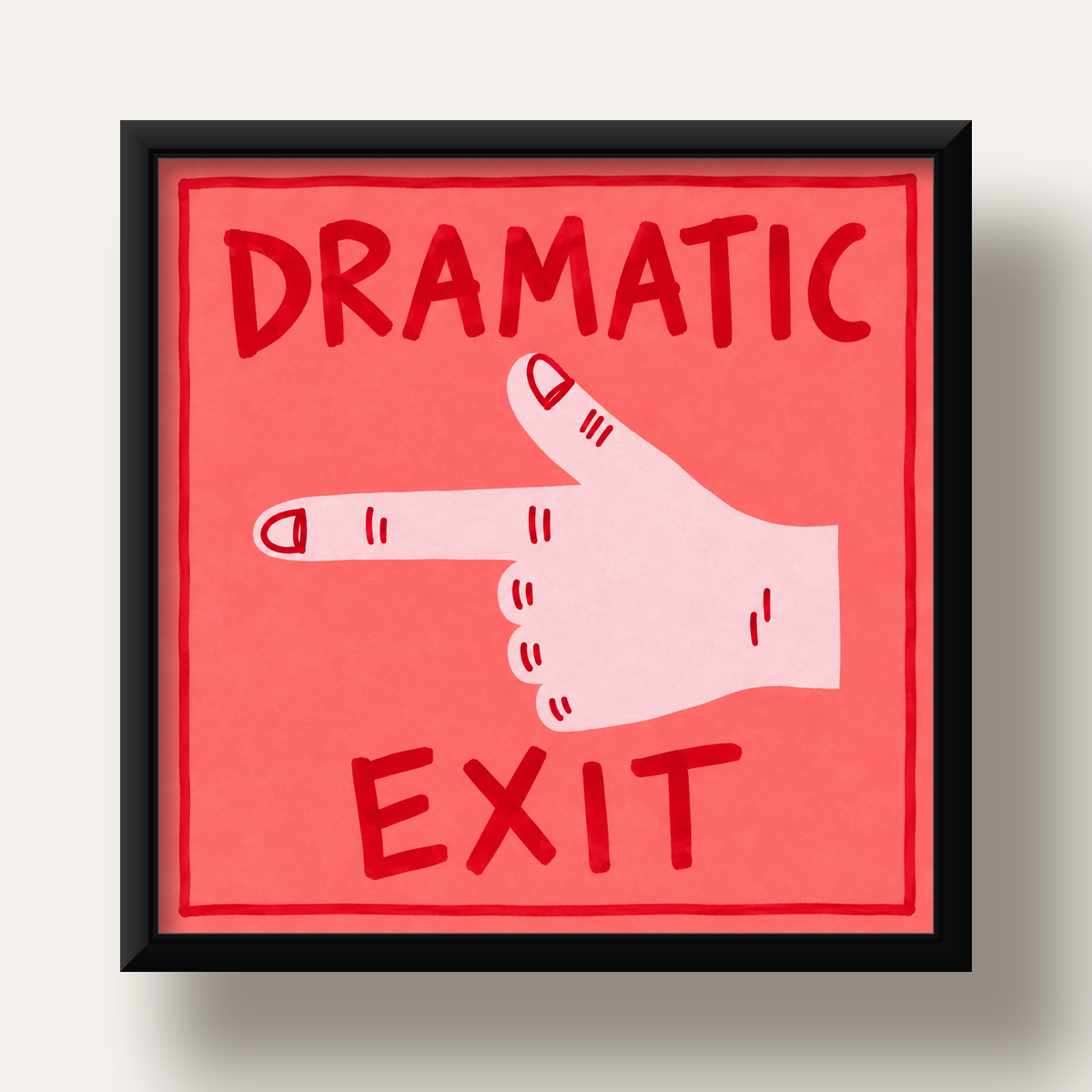 Mizahi 'Dramatic Exit' El Çizimi Poster – Modern Duvar Dekoru — siyah derin çerçeveli