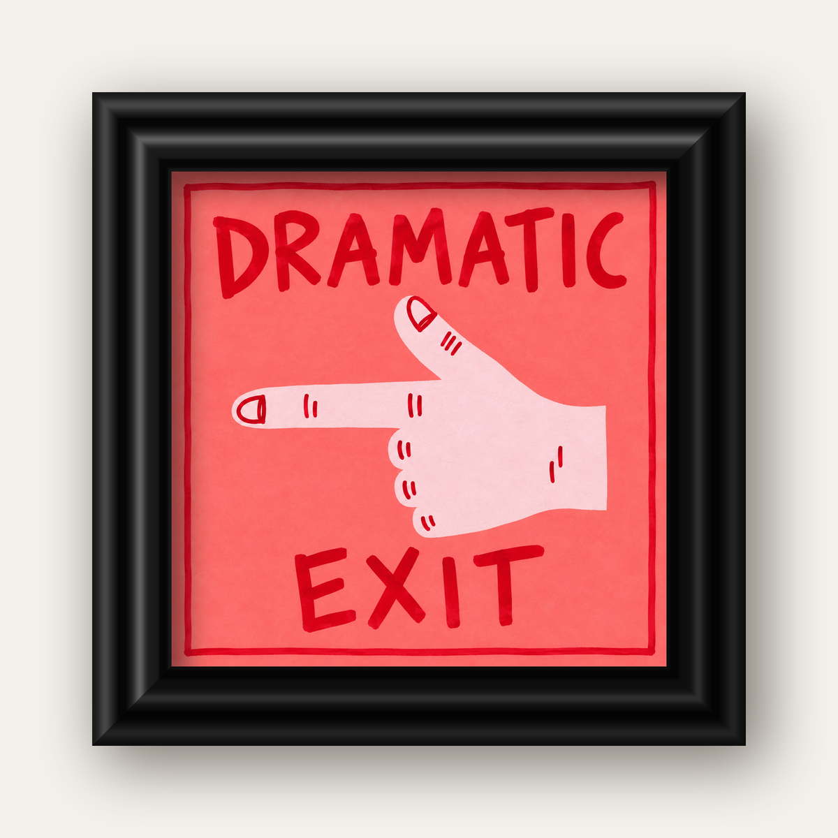 Mizahi 'Dramatic Exit' El Çizimi Poster – Modern Duvar Dekoru — siyah galeri çerçeveli