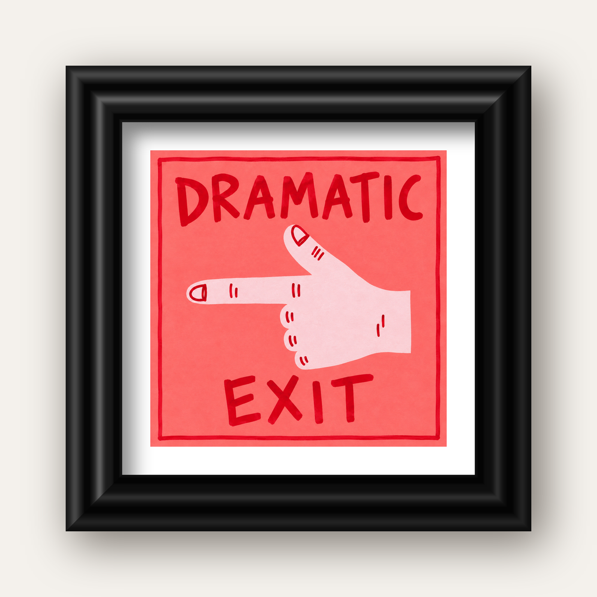 Mizahi 'Dramatic Exit' El Çizimi Poster – Modern Duvar Dekoru — siyah galeri çerçeveli paspartulu