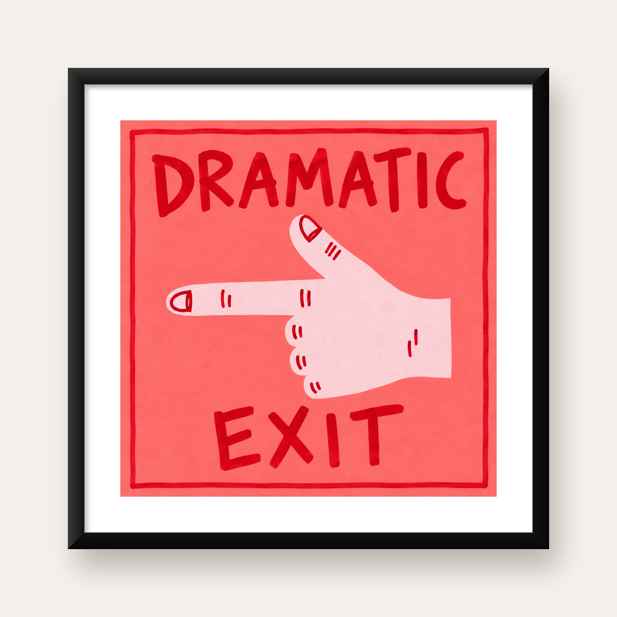 Mizahi 'Dramatic Exit' El Çizimi Poster – Modern Duvar Dekoru — Kare baskı, beyaz paspartulu