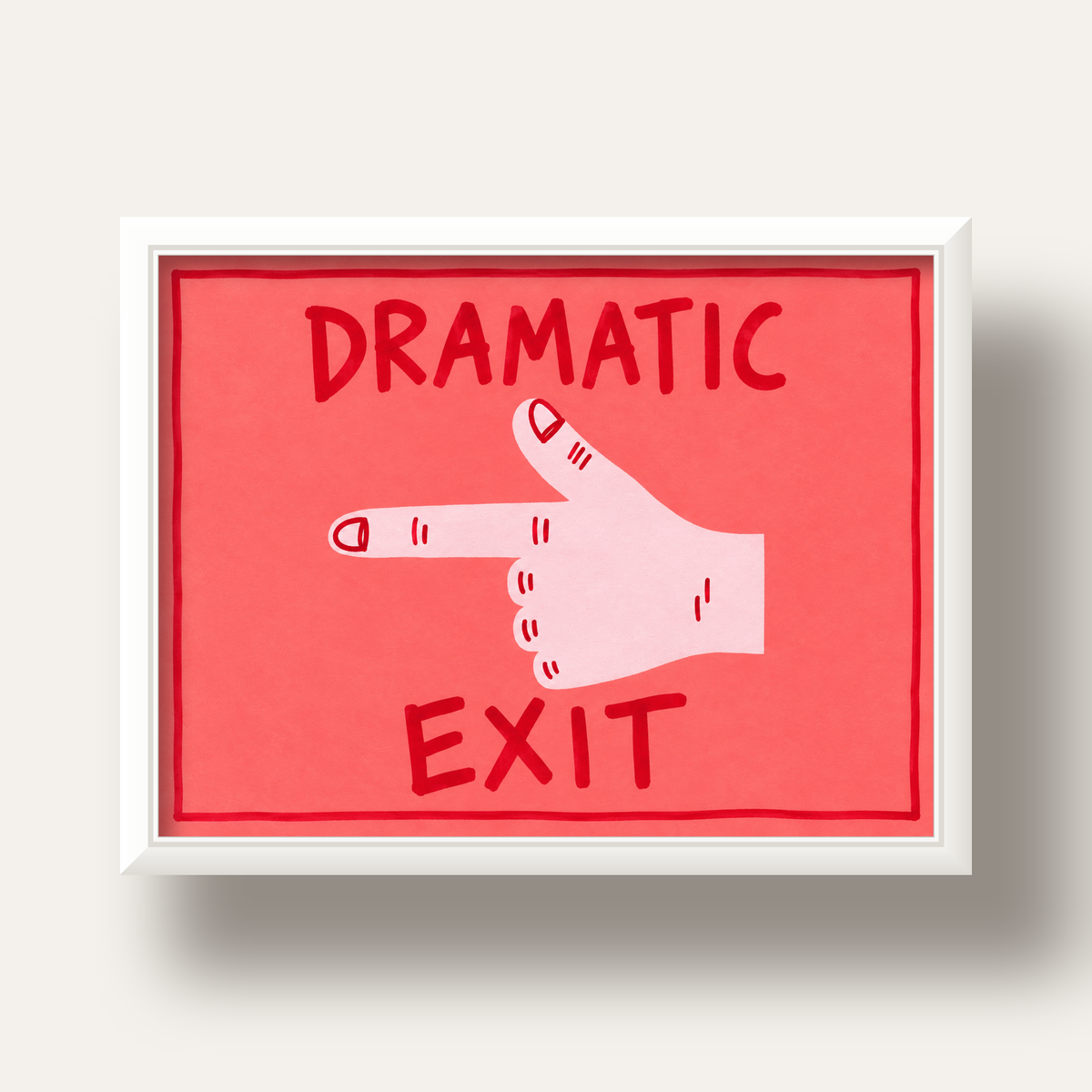 Mizahi 'Dramatic Exit' El Çizimi Poster – Modern Duvar Dekoru — beyaz derin çerçeveli