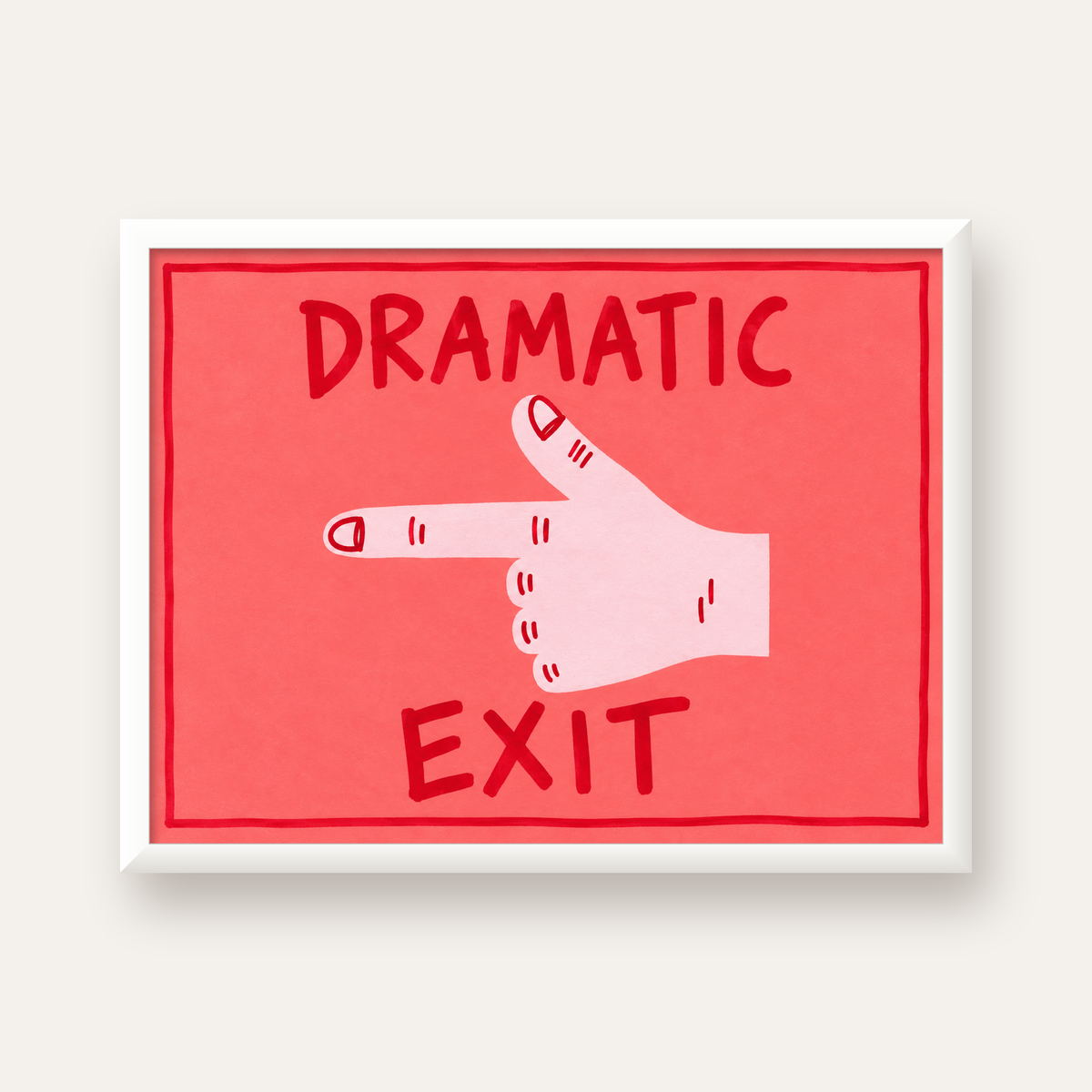Mizahi 'Dramatic Exit' El Çizimi Poster – Modern Duvar Dekoru — beyaz çerçeveli yatay poster