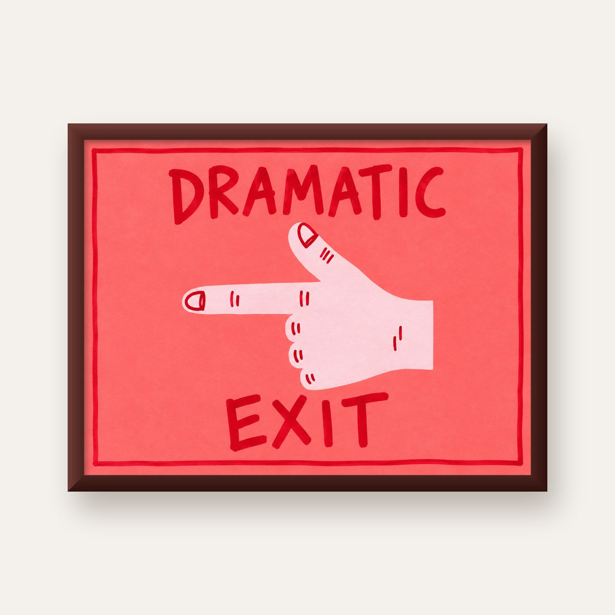 Mizahi 'Dramatic Exit' El Çizimi Poster – Modern Duvar Dekoru — ceviz çerçeveli