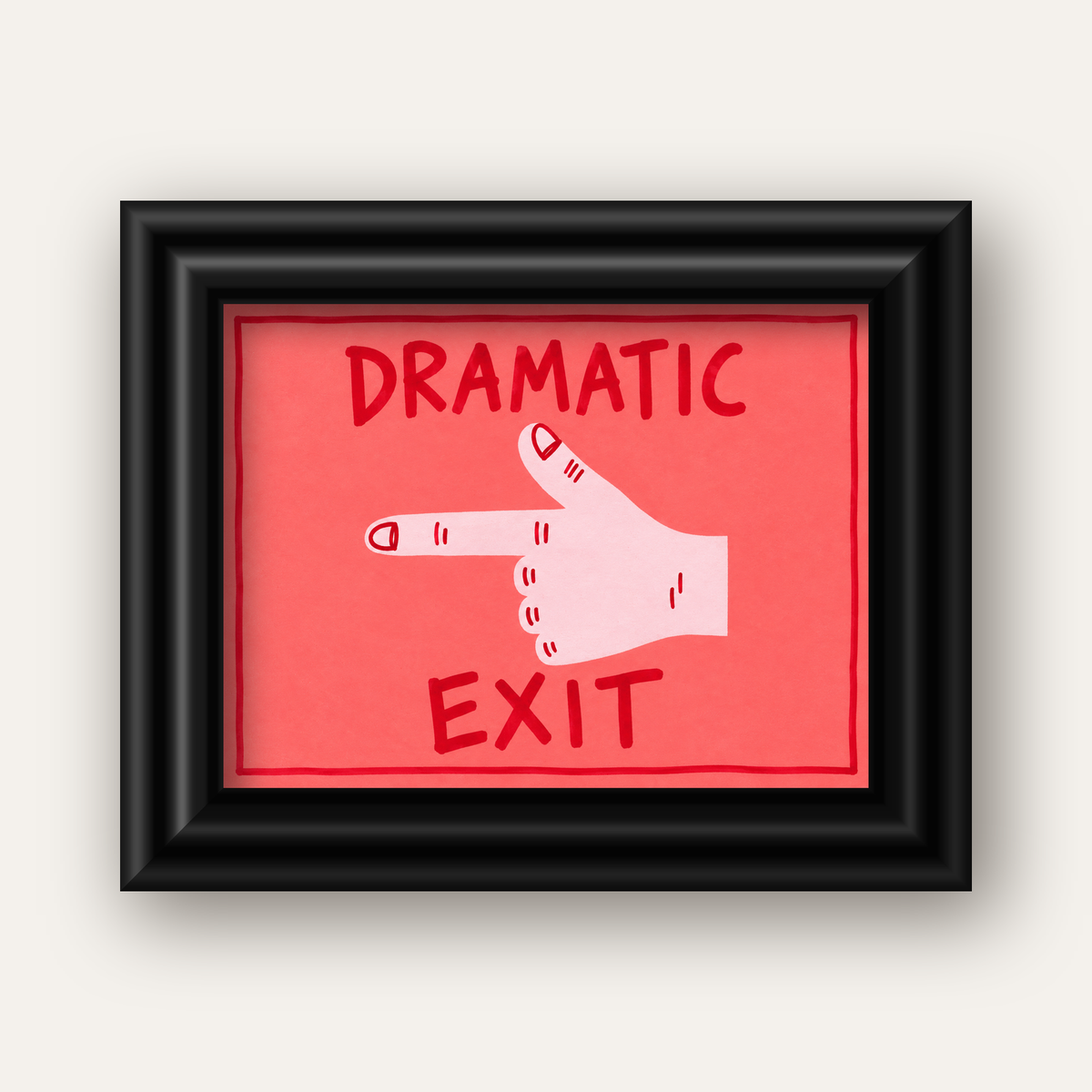 Mizahi 'Dramatic Exit' El Çizimi Poster – Modern Duvar Dekoru — siyah galeri çerçeveli