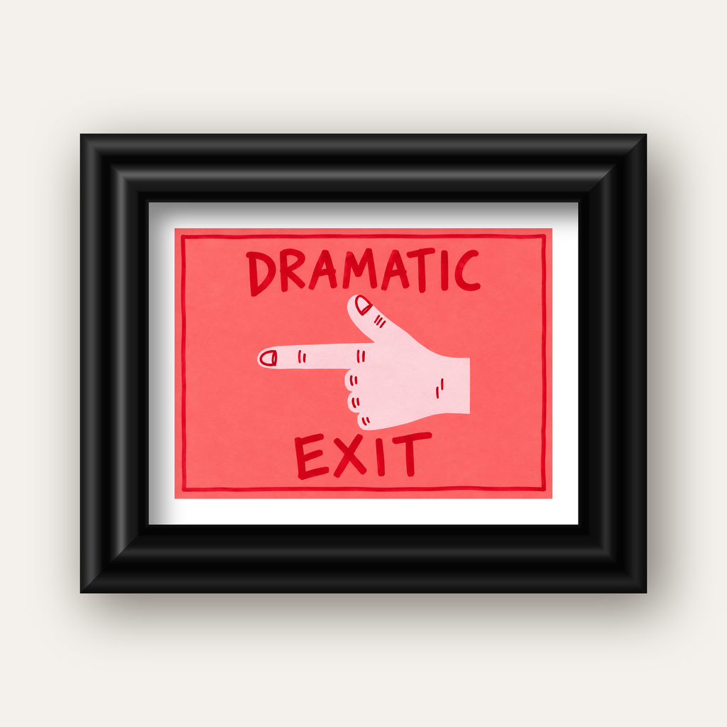 Mizahi 'Dramatic Exit' El Çizimi Poster – Modern Duvar Dekoru — siyah galeri çerçeveli paspartulu