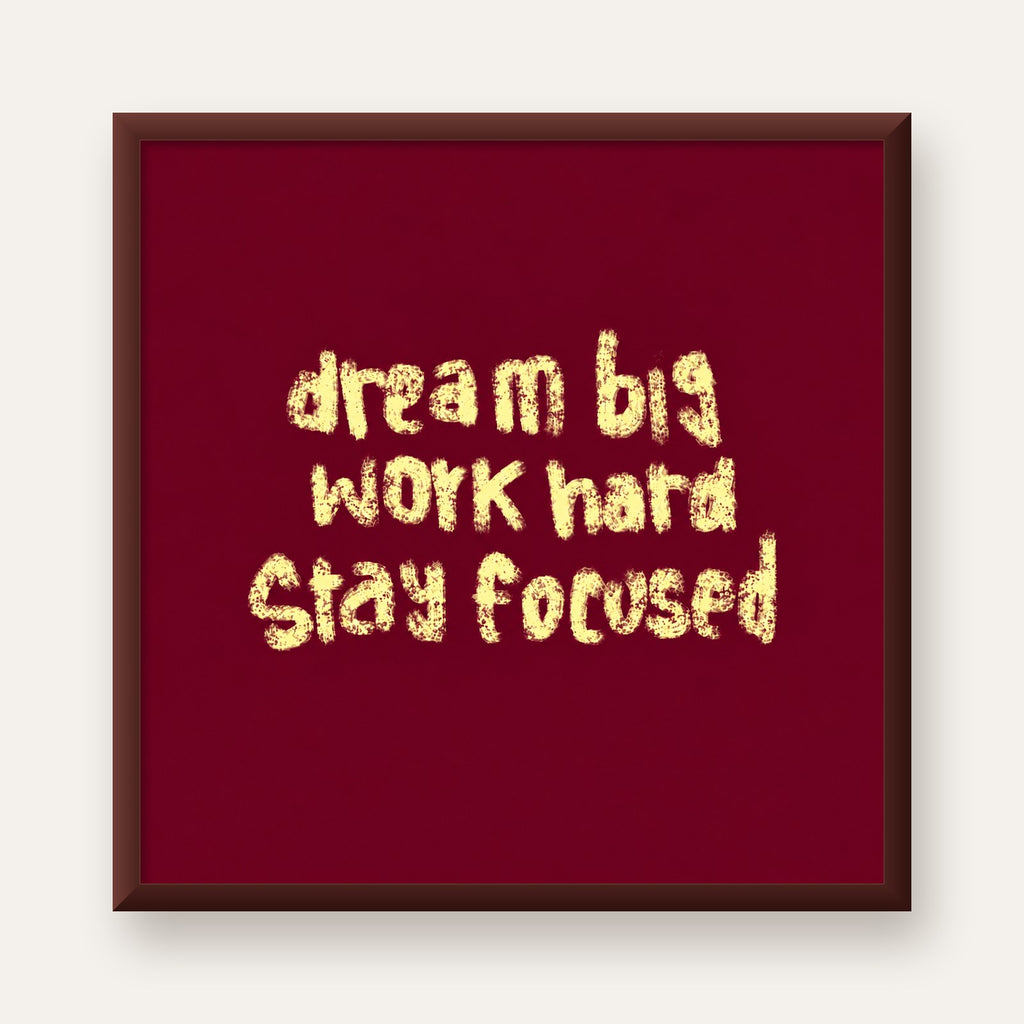Dream Big Work Hard Motivasyonel Poster - Sade Duvar Dekoru — ceviz çerçeveli