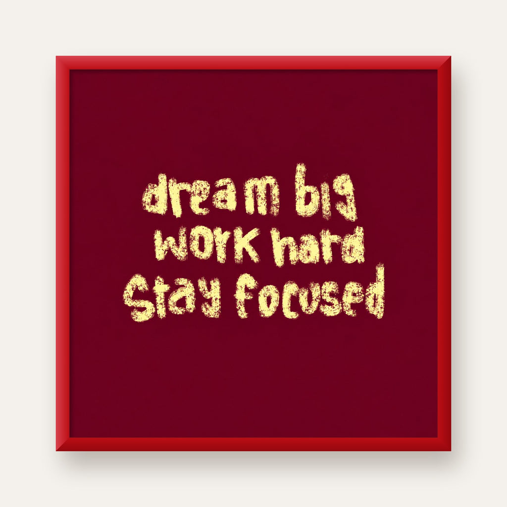 Dream Big Work Hard Motivasyonel Poster - Sade Duvar Dekoru — kırmızı çerçeveli