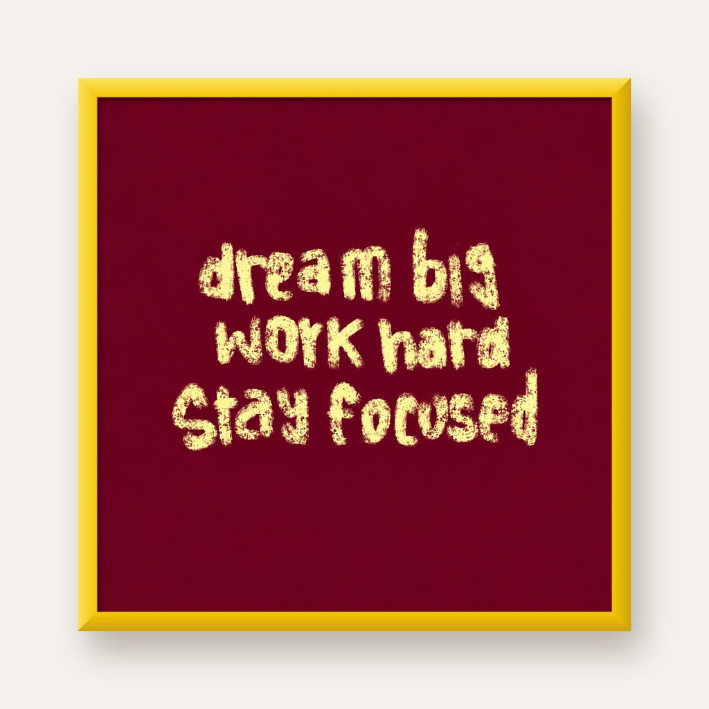 Dream Big Work Hard Motivasyonel Poster - Sade Duvar Dekoru — sarı çerçeveli