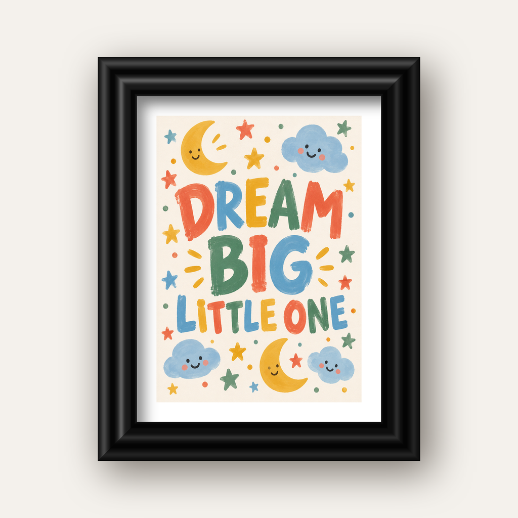Dream Big Little One — siyah galeri çerçeveli paspartulu