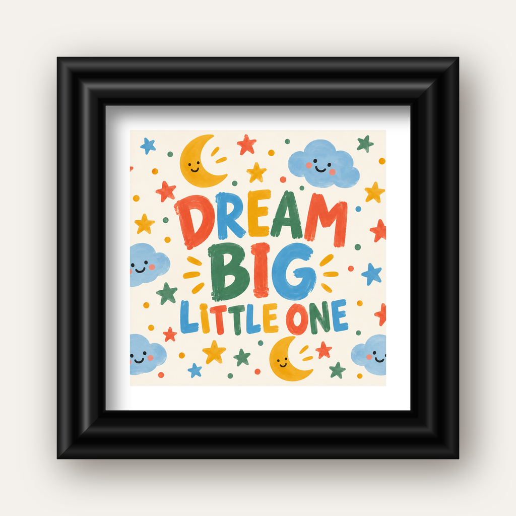 Dream Big Little One — siyah galeri çerçeveli paspartulu