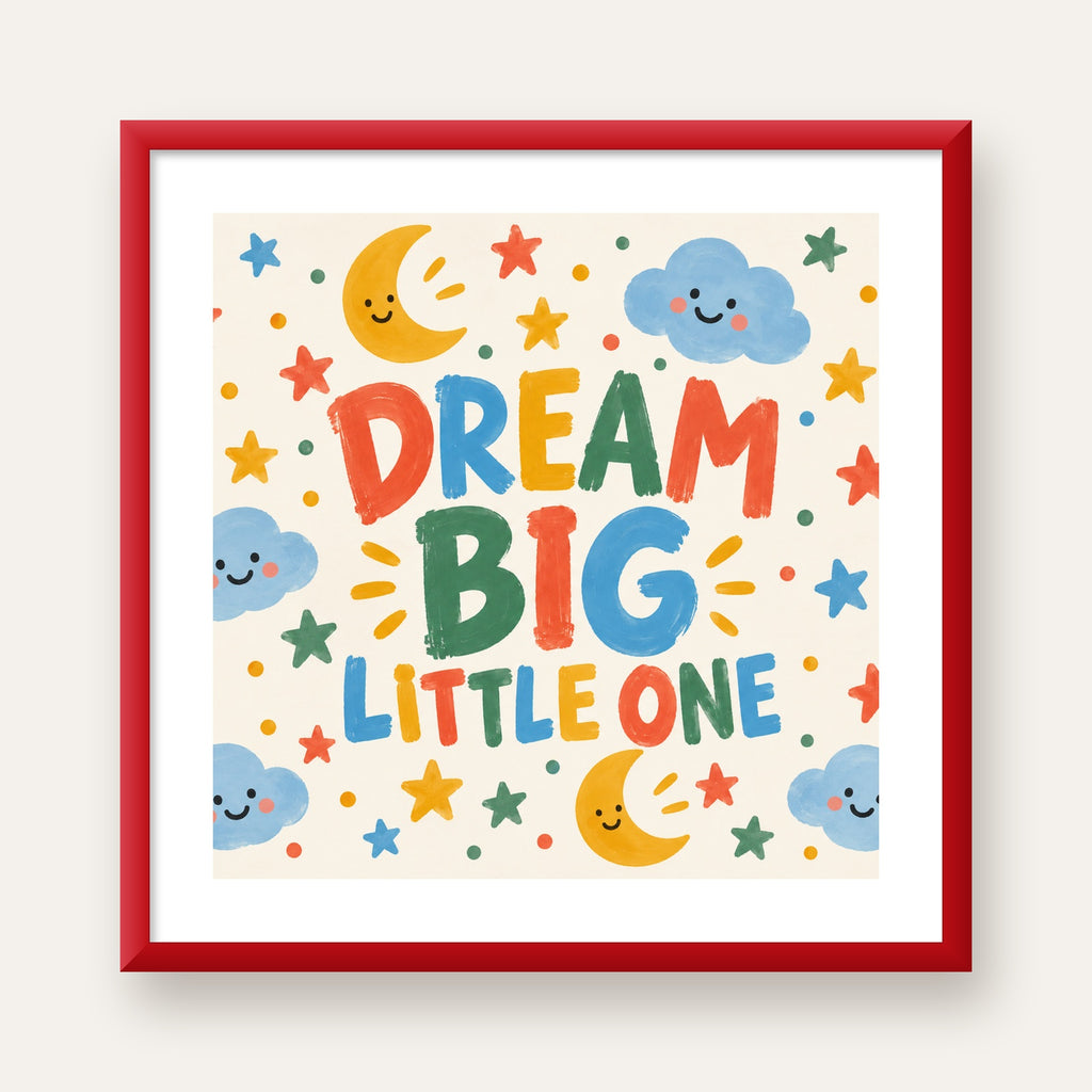 Dream Big Little One — kırmızı çerçeveli paspartulu