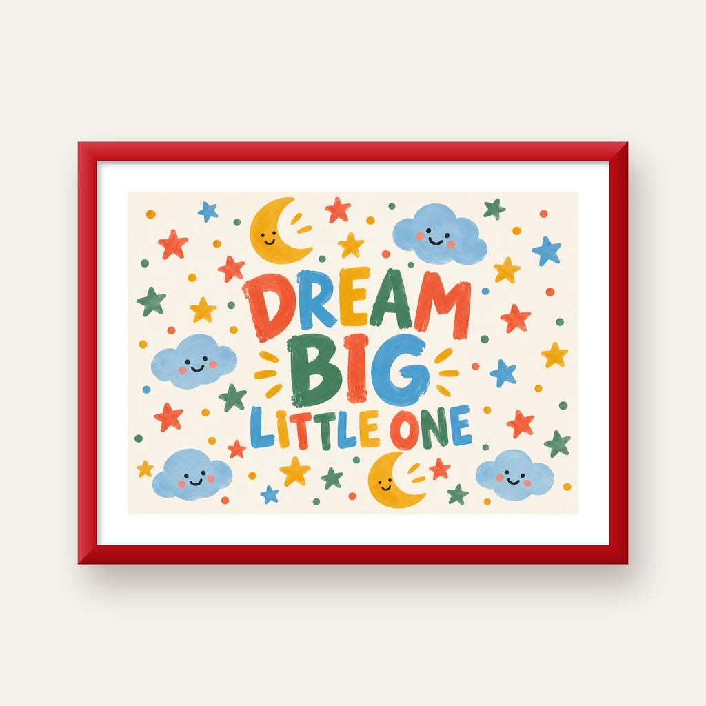 Dream Big Little One — kırmızı çerçeveli paspartulu