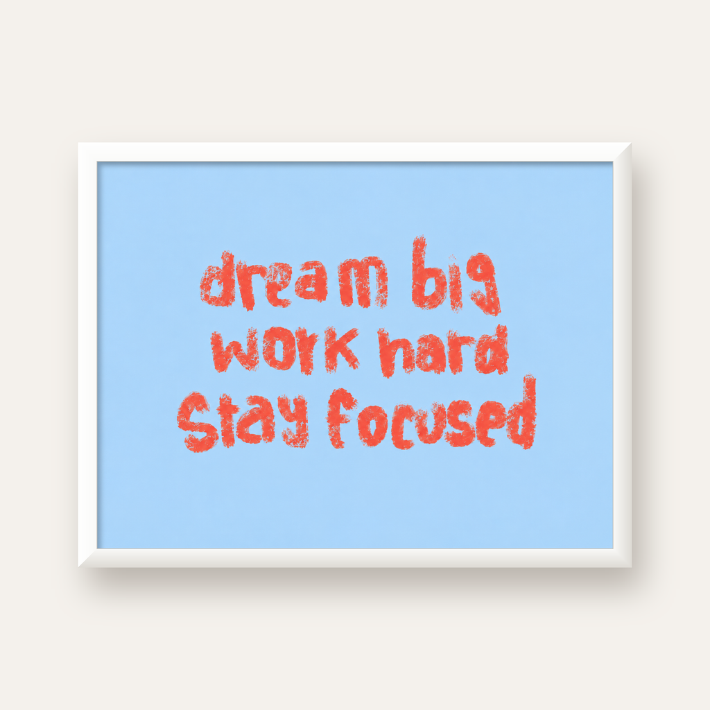 Dream Big Work Hard Posteri – Motive Edici Modern Duvar Dekoru — beyaz çerçeveli yatay poster