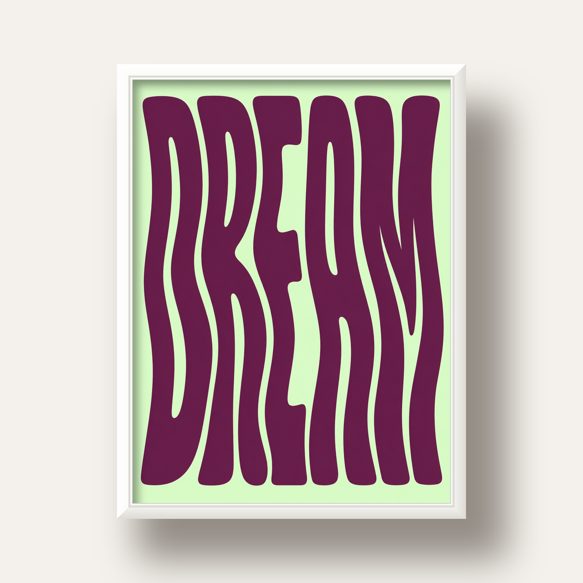 Retro Psychedelic DREAM Yazılı Modern Poster, Büyük Boy — beyaz derin çerçeveli