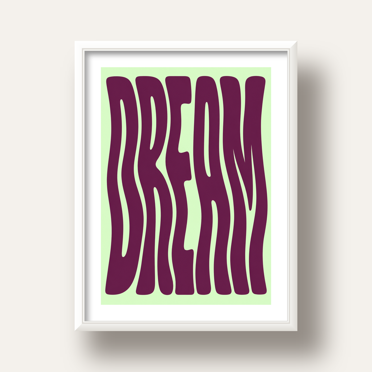 Retro Psychedelic DREAM Yazılı Modern Poster, Büyük Boy — beyaz derin çerçeveli paspartulu