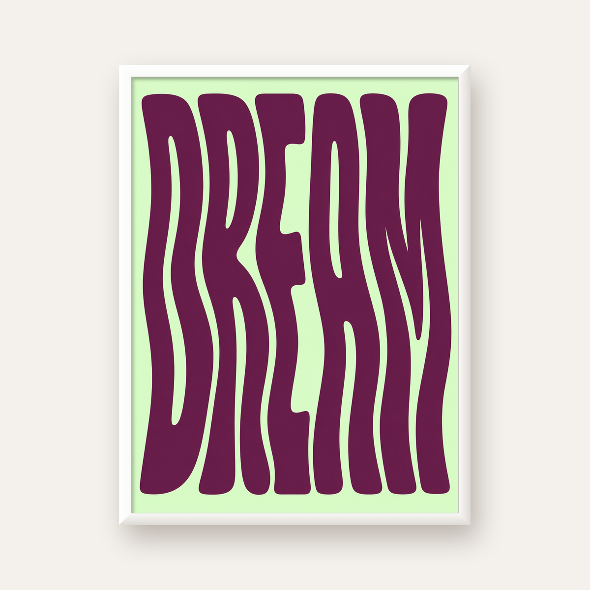 Retro Psychedelic DREAM Yazılı Modern Poster, Büyük Boy — beyaz çerçeveli dikey poster